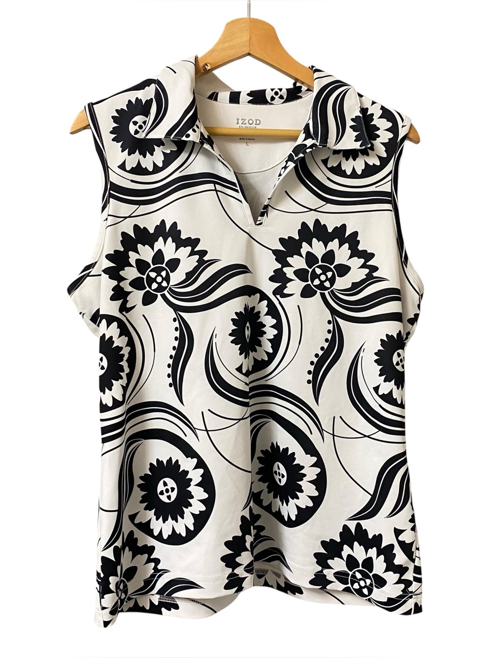 IZOD white & black floral sleeveless performance golf tennis outdoor Top size L